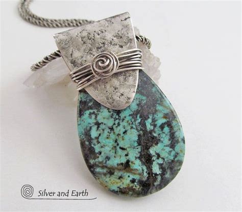African Turquoise Necklace Sterling Silver Pendant Necklace Etsy