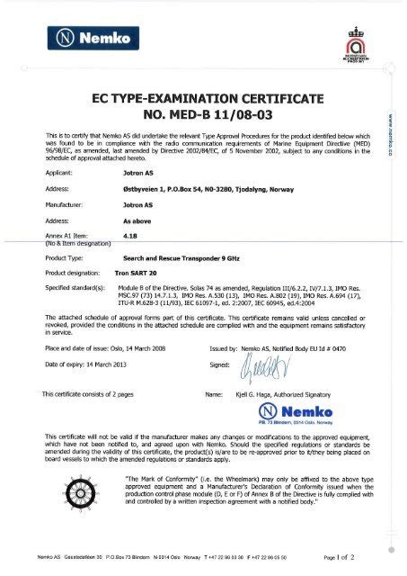 Ec Type Examination Certificate No Med B 11108 03