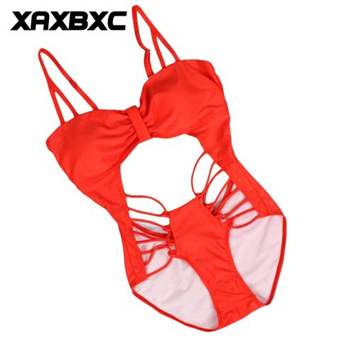 Xaxbxc 2018 Summer Solid Backless Bandage Hollow Out Padded Sexy One