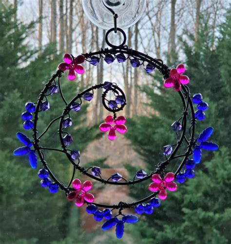 Glass Beaded Suncatcher In Hot Pink And Cobalt Blue Etsy Glass Bead