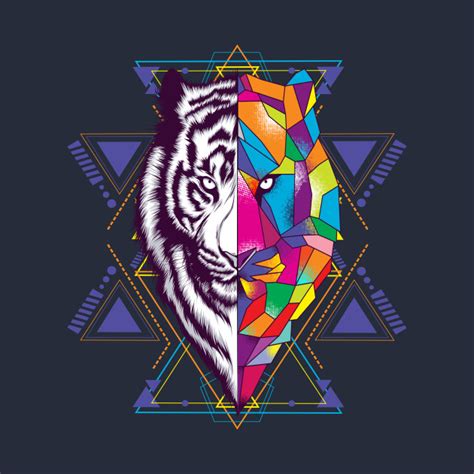 Geometric Tiger Colour Pattern Tiger Art Long Sleeve T