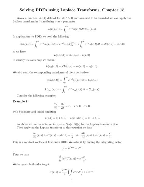 Solving Pdes Using Laplace Transforms Chapter 15