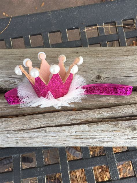 Hot Pink Princess Glitter Crown With Pearls Headband Girls