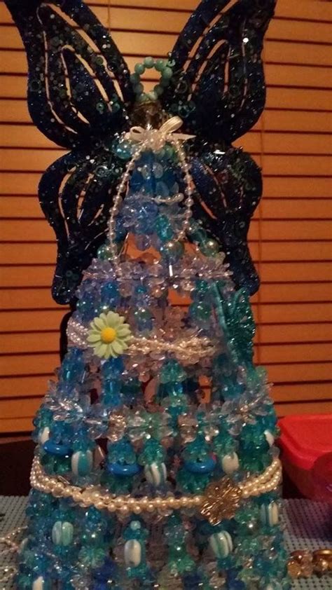 Beaded Blue And Clear Angel Tree Topper Or Shelf Sitter