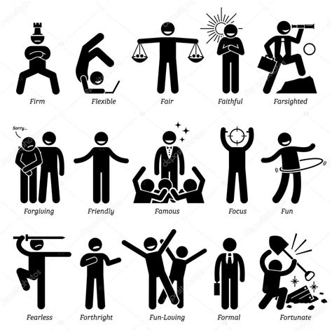 Positive Personalities Character Traits Stick Figures Man Icons Stock Ff