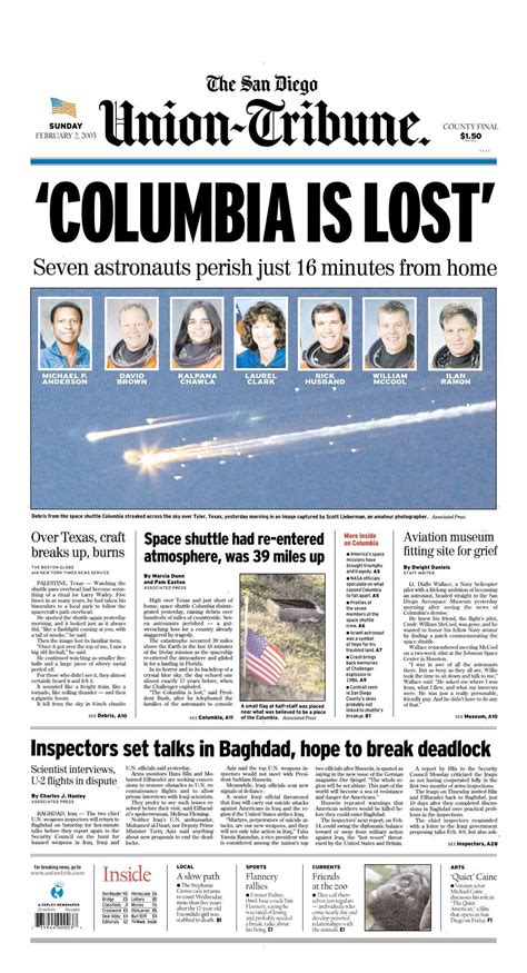 February 2, 2003: Space shuttle Columbia - The San Diego Union-Tribune
