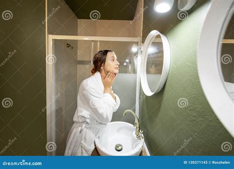 Woman Making Facial Massage In The Bathroom Stock Image Image Of Round Massaging 130371143