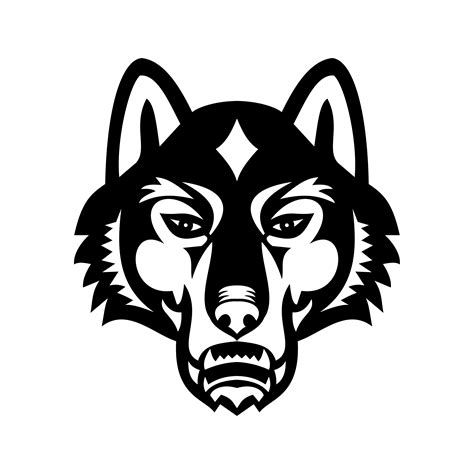 Head of Gray Wolf or Timber Wolf Front View Sports Mascot Black and