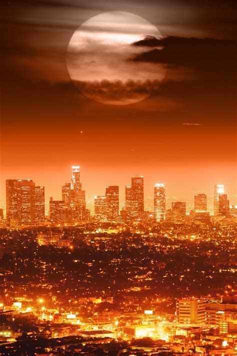 Wallpaper Full Moon Usa Los Angeles Night City Lights Cityscapes