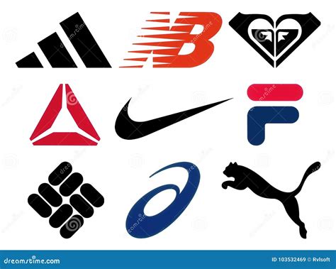 Set Of Popular Sportswear Manufactures Logos Editorial Stock Image