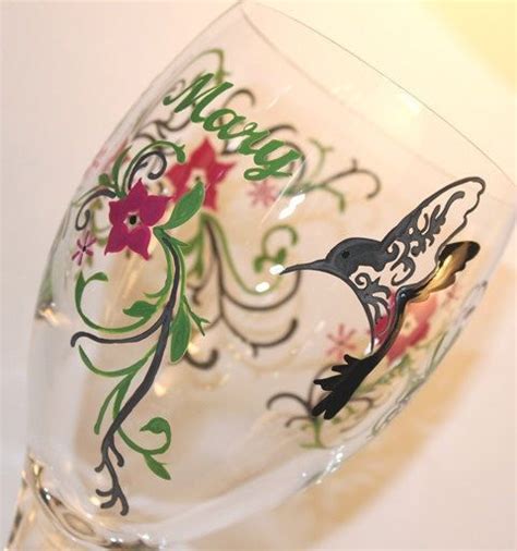 Hummingbird Painted Wine Glass Filigree Flowers By Flutterbyglass Painted Wine Glass