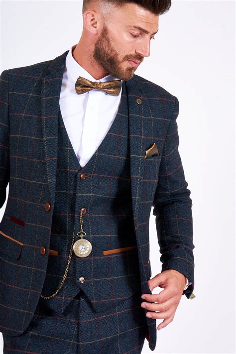 Eton Navy Blue Tweed Check Blazer Vintage Wedding Suits Tweed