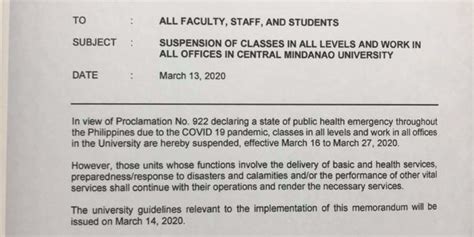 Announcement Suspension Of Classes In All Levels And Work In All