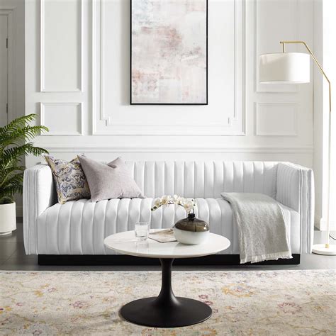 Perception Tufted Upholstered Fabric Sofa In White