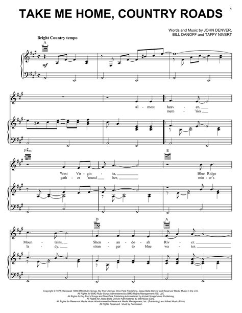 Chords ratings, diagrams and lyrics. Take Me Home, Country Roads noten von John Denver (Klavier ...