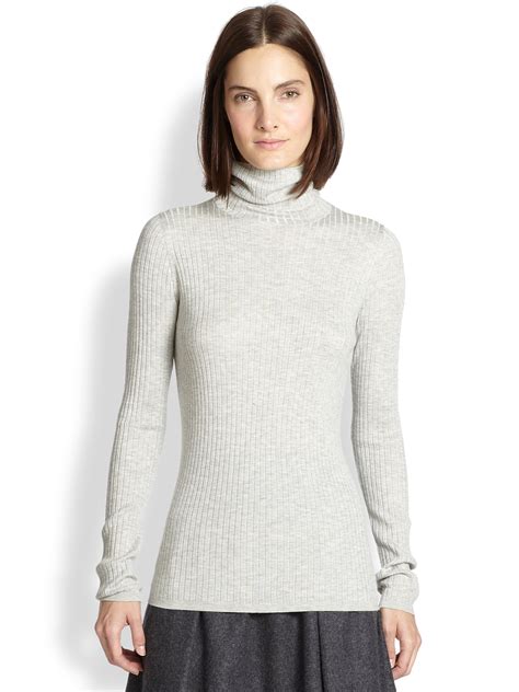 Vince Cashmere Blend Ribbed Turtleneck Sweater In Gray Light Grey Lyst