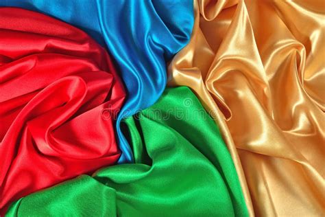 Natural Blue Red Golden And Green Satin Fabric Texture Stock Image