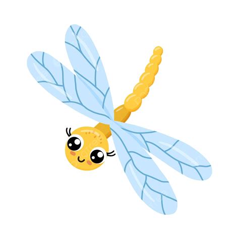 Smiling Cartoon Dragonfly On White Background For Kids Vector Garden