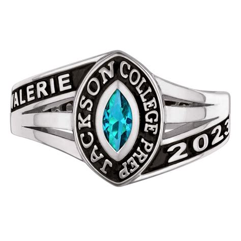 Ladies Platinum Over Sterling Silver Birthstone Traditional Class Ring