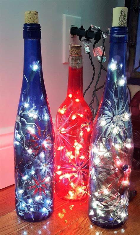 Lighted Red, White & Blue Wine Bottles | Blue wine bottles, Lighted wine bottles, Glass bottle ...