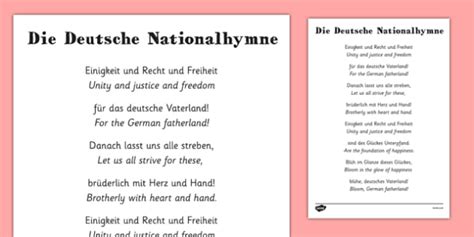 German National Anthem Sheet With Translation Teacher Made