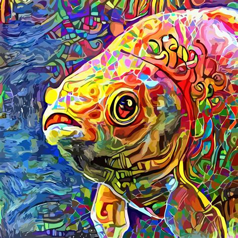 Abstract Impressionist Cute Aquarium Goldfish Portrait Painting 3589659
