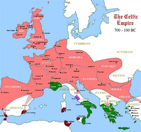 Map Celtic Empire 700 Bc 100 Bc Celtic Gods European History