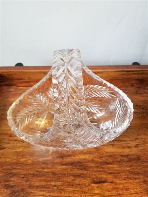Small Cut Crystal Basket With Handle Waterford Style Crystal Etsy