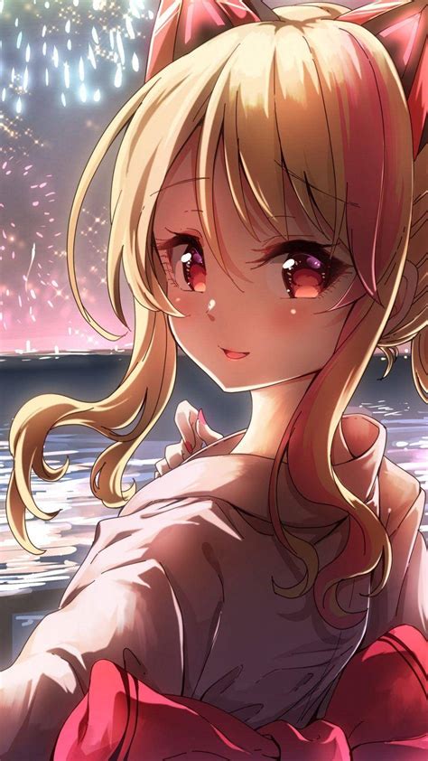 Download Hd Anime Phone Cat Girl With Fireworks Wallpaper