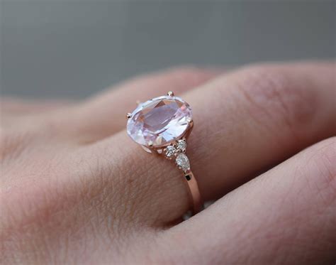 Blush Sapphire Engagement Ring Light Peach Pink Sapphire Oval Diamond