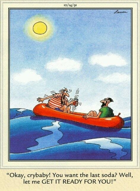 A Cartoon Depicting Two People In A Boat On The Water One Is Saying