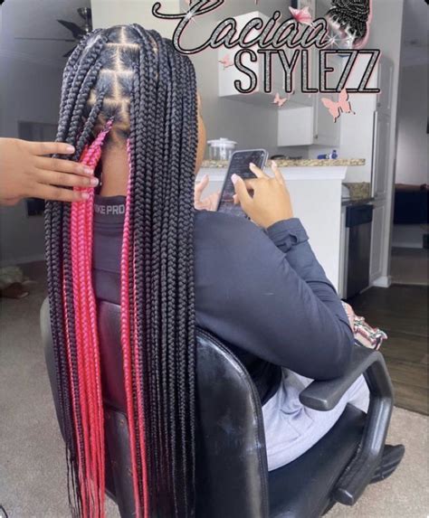 The Pink In The Back For Mee 😍 In 2022 Big Box Braids Hairstyles