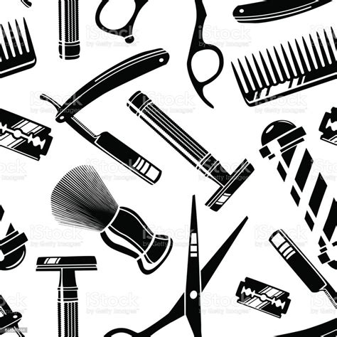 Seamless Pattern Background With Vintage Barber Shop Tools Stock