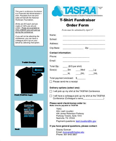 shirt order forms  sample  format