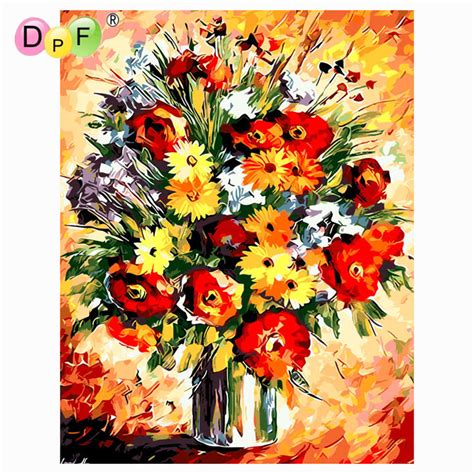 Dpf Diy Oil Painting Beautiful Flowers Paint On Canvas Acrylic Coloring