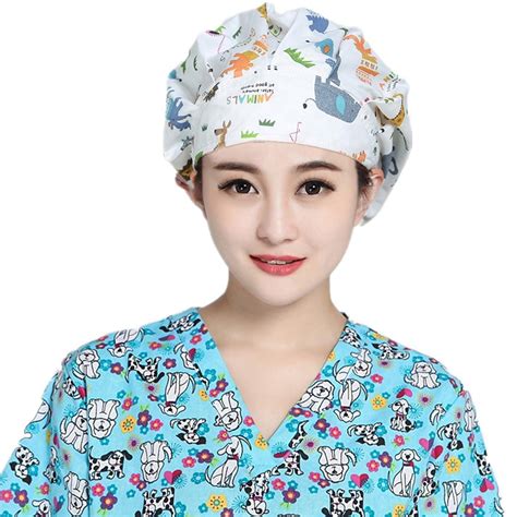 Fashion Uniform And Work Hats Surgical Scrub Cap For Nurse Cotton Women Cartoon Doctor Medical