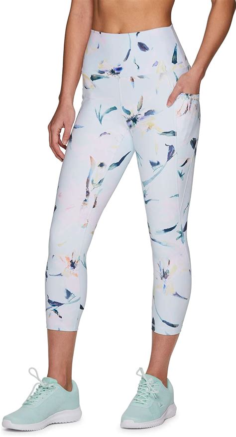 Rbx Active Womens High Waist Floral Capri With Pockets Running Yoga