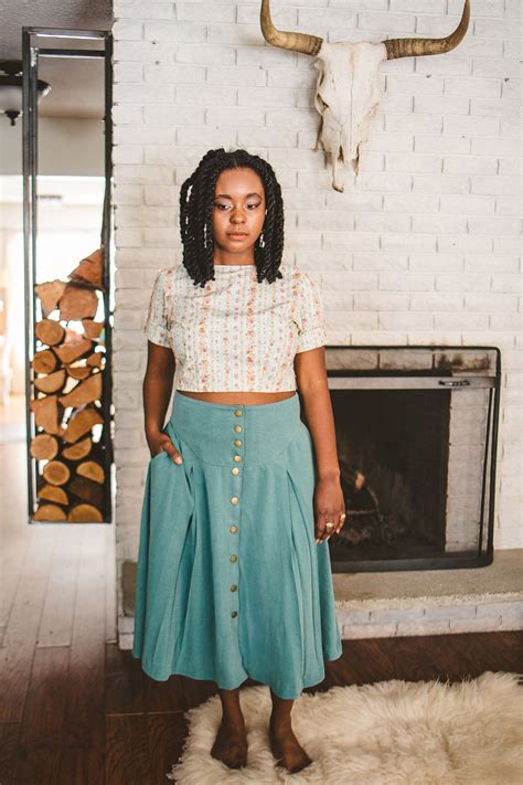 Lacey Jean Skirt In Big Sky Blue Large Left Revivall Clothing