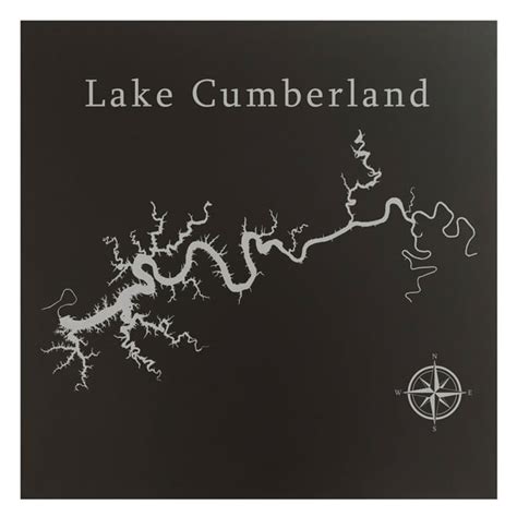 Lake Cumberland Map 12x12 Black Metal Wall Art Office Decor T