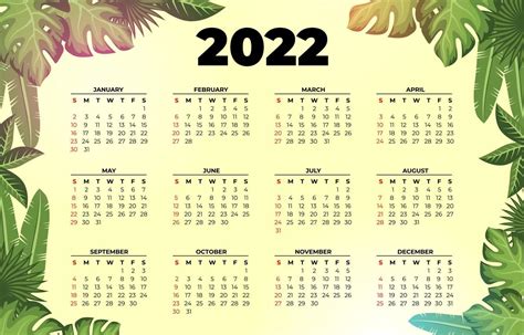 Modello Di Calendario 2022 Con Tema Floreale Verde 4086407 Scarica