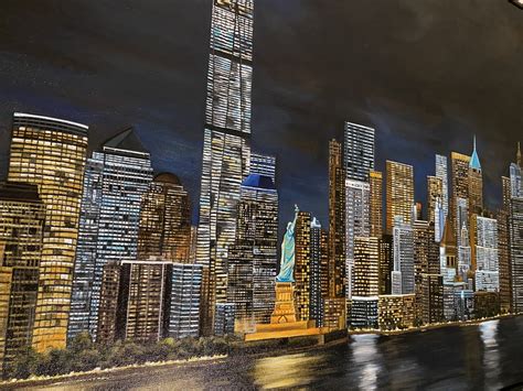 Acrylic Painting On Canvas New York City Night Skyline Imagicart