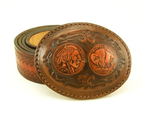 1970s Leather Belt Buckle Mens Vintage Cowboy Western Belt Buckle With