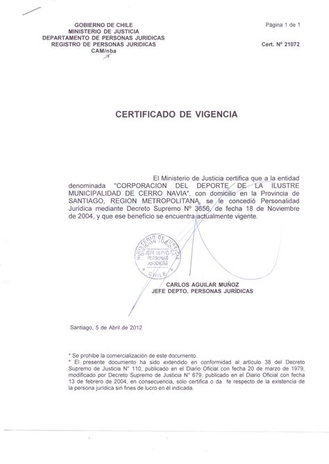 Documentacion Certificado De Vigencia Y Directorio