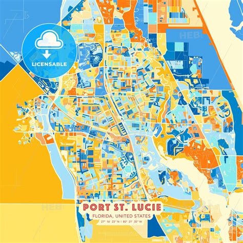 Port St Lucie Florida United States Blue And Orange Vector Art Map