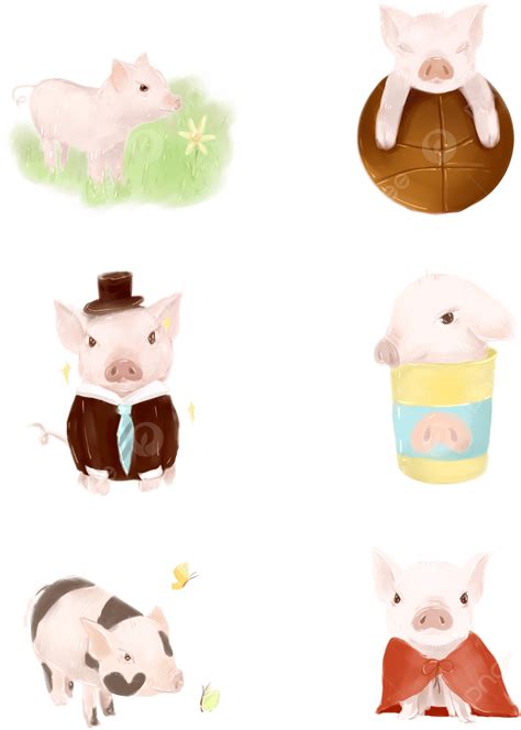 손 으로 그린 새끼 돼지 세트 그림 상 큼 하고 귀여운 일러스트 캐릭터 상용 가능 손으로 그린 새끼 돼지 계략 Png 일러스트 및 Psd 이미지 무료 다운로드