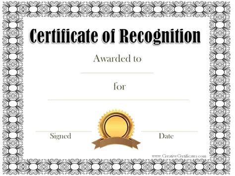 Free Printable Certificate Of Recognition Printable Templates