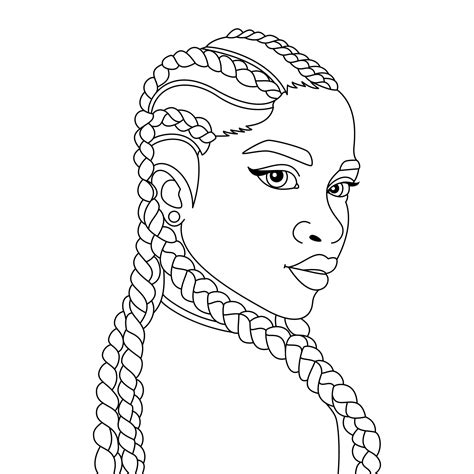 Black Woman Illustration With Braids Afro Girl Vector Coloring Page