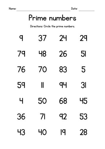 Prime Numbers Worksheet 2nd Grade