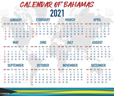 The Bahamas Calendar With National Country Flag Month Day And Week