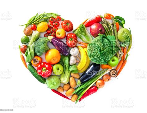 Heart Shape By Various Vegetables And Fruits Healthy Food Concept Stock